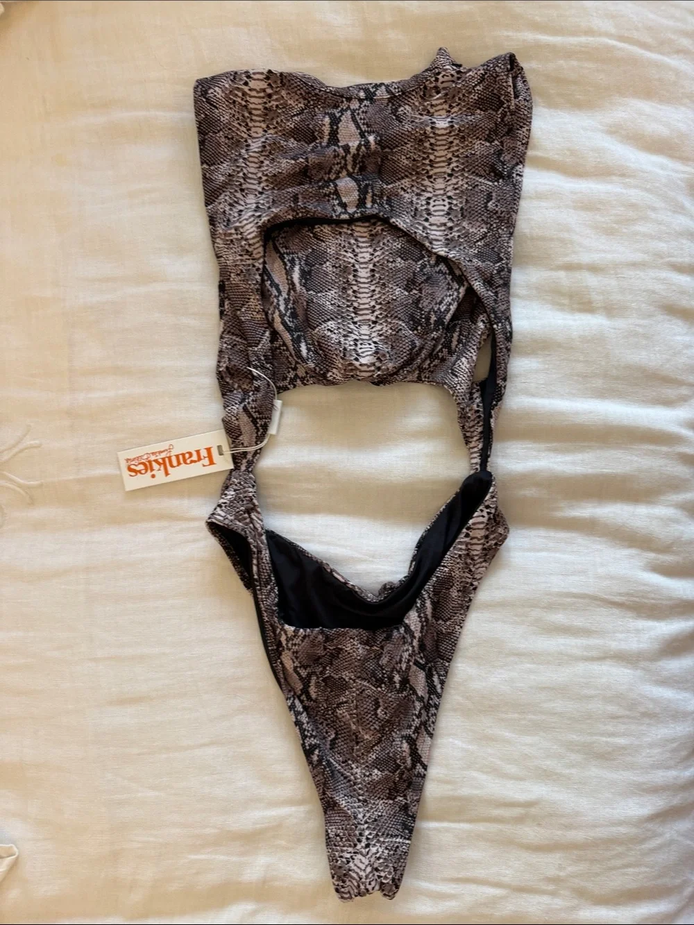 Frankies Belle One-Piece Snake Print Swimsuit in Brown